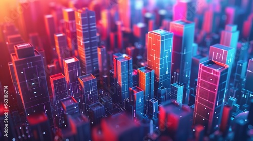 A vibrant futuristic cityscape illuminated at night, offering a mesmerizing view