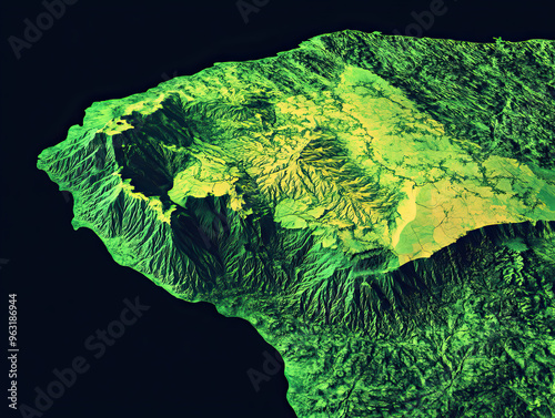 Technical aerial visual, 3D LiDAR GIS aerial map satellite scan model isolated, showing Pointe, Noire . Elevation, topography, render photo