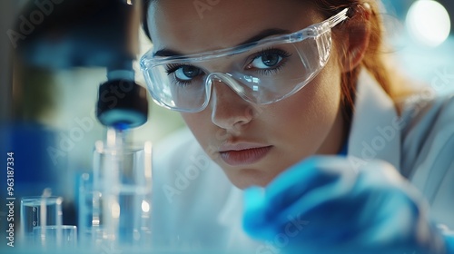 Scientist examining medical sample in cell culture flask at laboratory : Generative AI