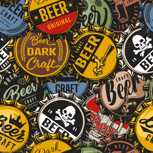 Beer caps seamless pattern colorful