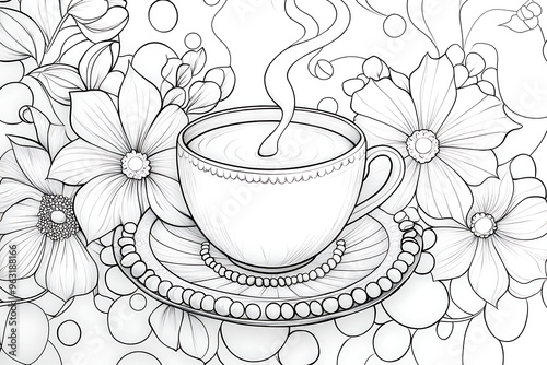 Obraz na płótnie hand drawn ink doodle coffee cup and coffee pairs and dream catcher on white background. design for adults, print, t-shirt, flyers. sketch w salonie