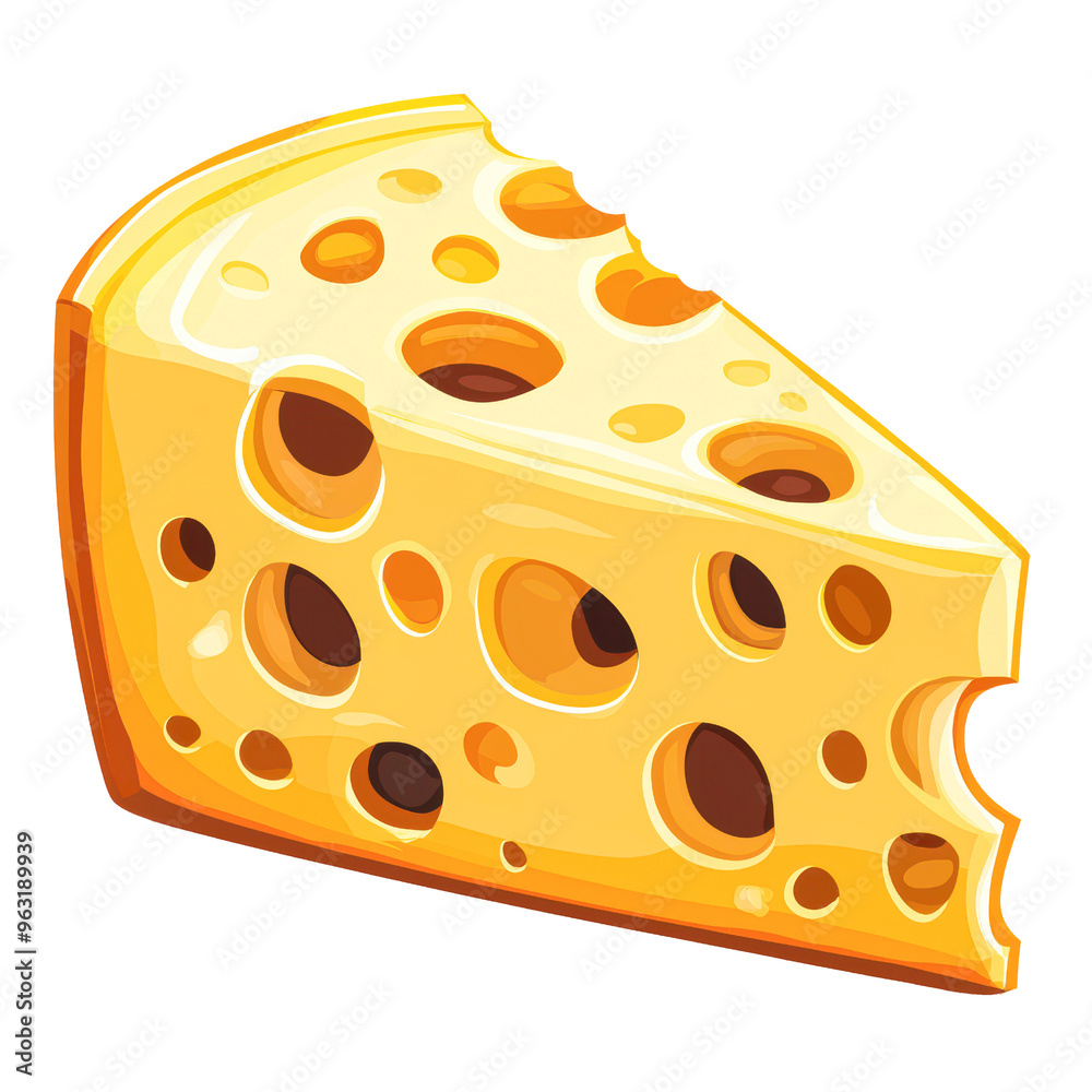 A vibrant illustration of a cheese wedge with characteristic holes isolated on transparency PNG background, perfect for culinary websites, dairy product advertisements A vibrant illustration of a cheese wedge with characteristic holes isolated on transparency PNG background, perfect for culinary websites, dairy product advertisements