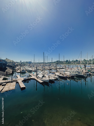 Marina in the Summer in the Pacific Northwest with Sailboats and Houseboats in Washington
