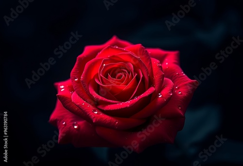 A Red Rose Flower With Water Drop In Dark