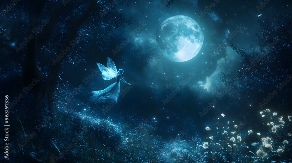 62. An ethereal fairy flying above a moonlit glade 62. An ethereal fairy flying above a moonlit glade
