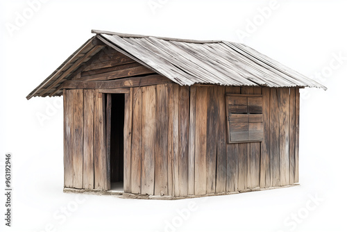 Wooden shed isolated on white background, Close up shot log cabin on white.