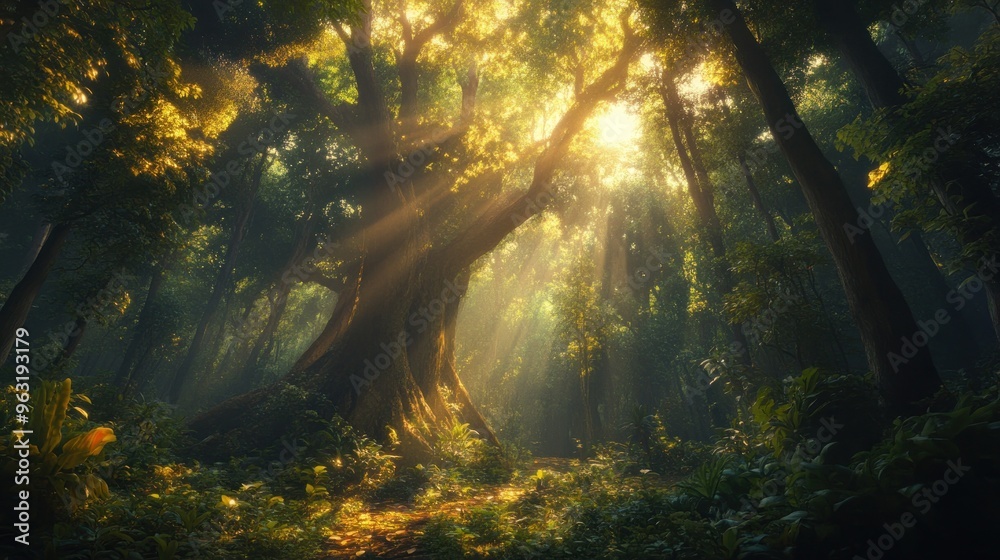 Sunlight Streaming Through Forest Canopy Sunlight Streaming Through Forest Canopy