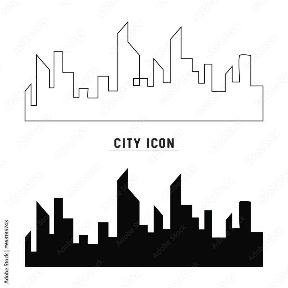 Naklejka premium City silhouette land scape. City landscape. Downtown landscape with high skyscrapers. Panorama architecture Goverment buildings illustration in eps 10.