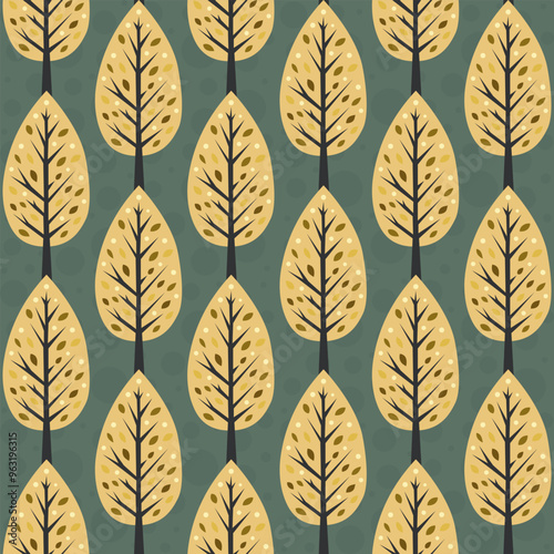 Autumn. Seamless pattern. Texture of trees and leaves. Hand drawn vector Illustration