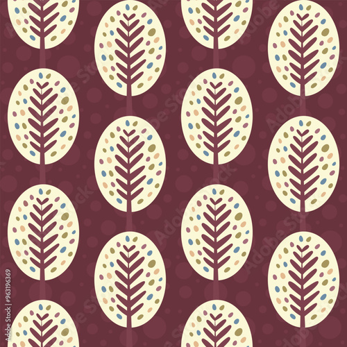 Autumn. Seamless pattern. Texture of trees and leaves. Hand drawn vector Illustration