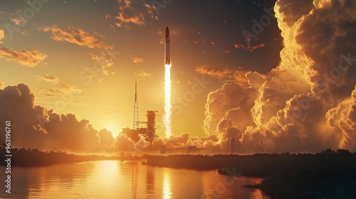 Fototapeta Naklejka Na Ścianę i Meble -  87. An awe-inspiring view of a rocket launching from a space center