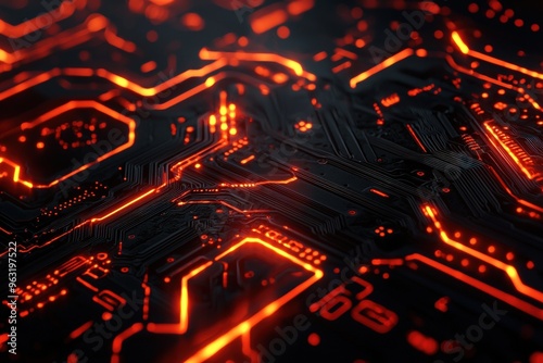 Wallpaper Mural Red Glowing Circuit Board Abstract. Torontodigital.ca