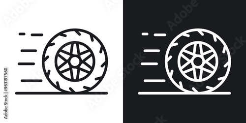 Car wheel line icons in black and white