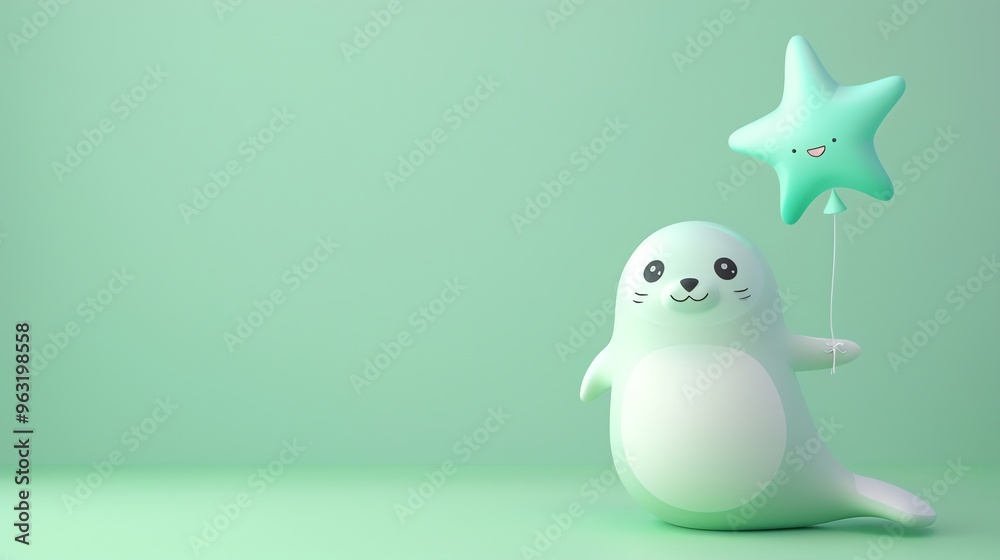 A cartoon seal holding a star-shaped balloon. A cartoon seal holding a star-shaped balloon.