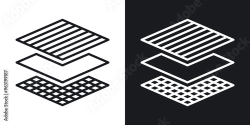 Layers line icons in black and white