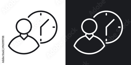 Office hours line icons in black and white