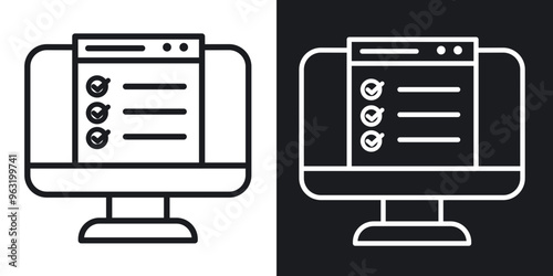 Online exam test line icons in black and white