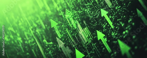 Abstract green arrows representing growth and progress in a digital world, symbolizing success and positive trends.