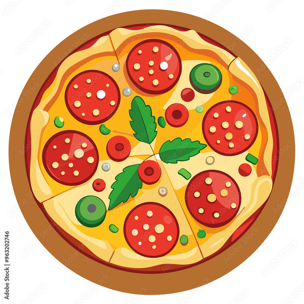 A Deliciously Topped Pizza with Salami, Tomatoes, Green Peppers, and Basil A Deliciously Topped Pizza with Salami, Tomatoes, Green Peppers, and Basil