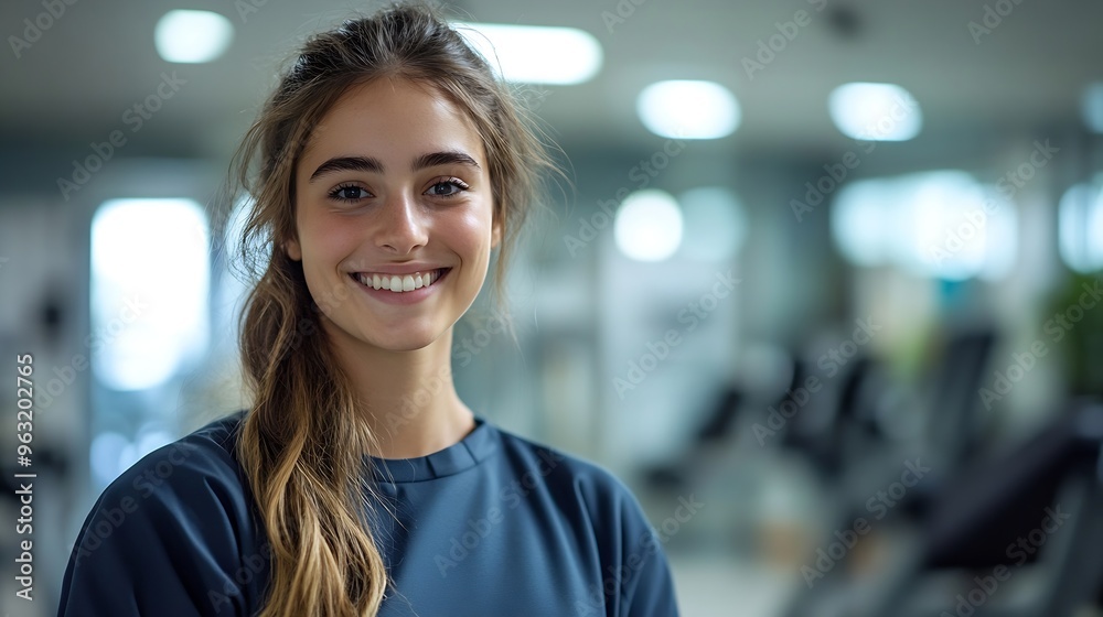 Smiling young woman as physiotherapist standing in gym of nursing home : Generative AI Smiling young woman as physiotherapist standing in gym of nursing home : Generative AI