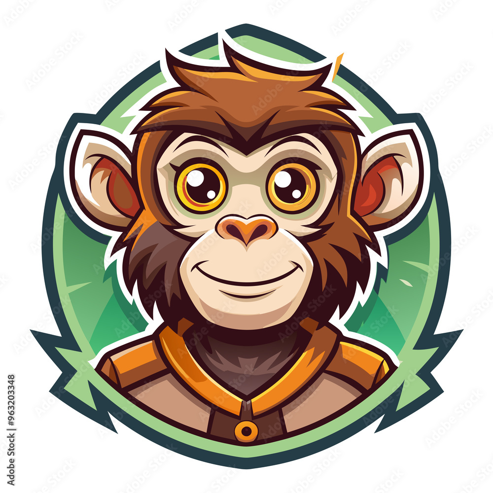 Fototapeta premium Smiling Cartoon Monkey with Brown Fur and Orange Shirt