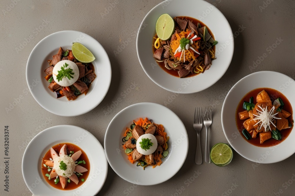 Peruvian Cuisine on White Plates Traditional Dishes Ai Generated Peruvian Cuisine on White Plates Traditional Dishes Ai Generated