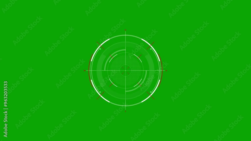 White HUD User Interface on Green Screen – Target Search Scope and Scanning Elements – Digital UI and Sci-Fi Circular Design