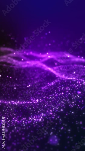 VERTICAL VIDEO, Glitter light purple particles stage abstract background. Flickering particles with bokeh effect.