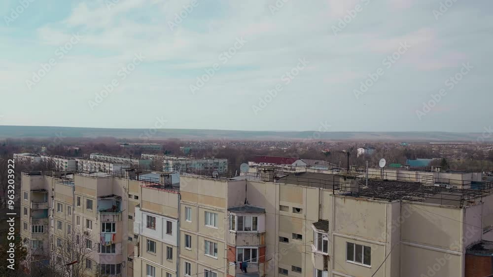Town with block of flats postcommunist dormitory district. Depressive post USSR district communism era social housing. Town with block of flats postcommunist dormitory district. Depressive post USSR district communism era social housing.