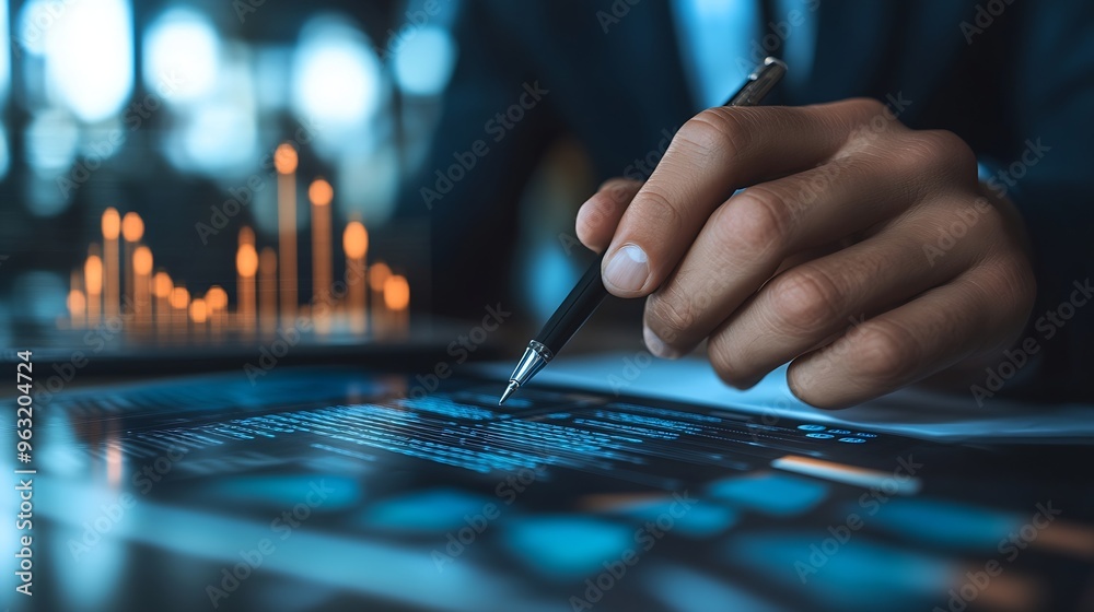 Banking business finance and investment concept Businessman analyzing market data financial graph report economic growth business strategy planning and solution risk management : Generative AI Banking business finance and investment concept Businessman analyzing market data financial graph report economic growth business strategy planning and solution risk management : Generative AI