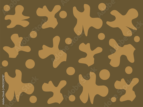 Abstract organic pattern background design with asymmetrical shapes and scattered round dots, This unique pattern is ideal for projects that need a modern touch with a fun natural feel.