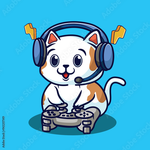 CHARACTER ILLUSTRATION of a gaming cat with a vector stick