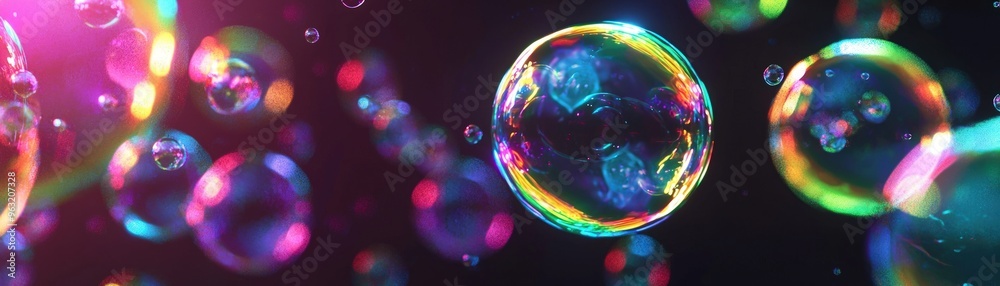 Abstract Rainbow Bubbles On Black Background. Abstract Rainbow Bubbles On Black Background.