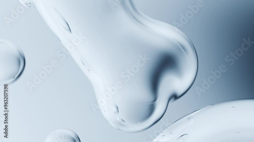 Animation of liquid bubbles. Chaotic movement of liquid molecules on a blue background. Animation for cosmetics, oils, drinks, medicine, science. Liquid metal molecules