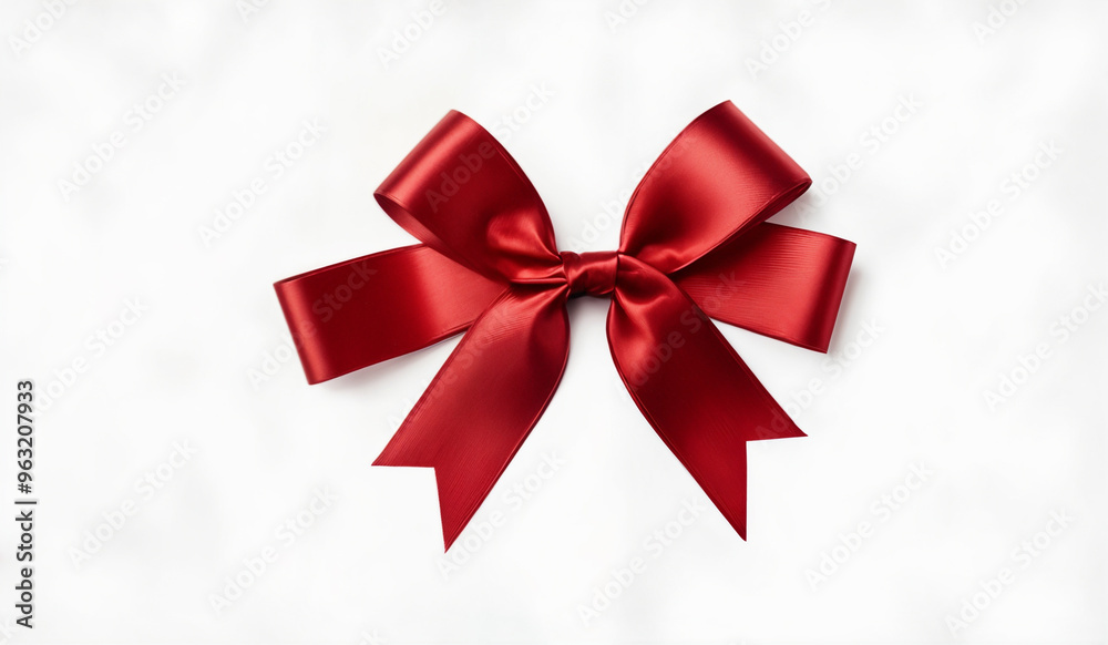 A red Christmas ribbon and bow isolated on a white background. A red Christmas ribbon and bow isolated on a white background.