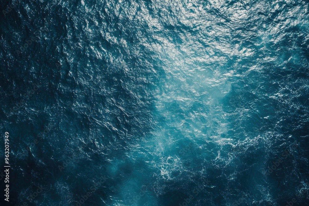 The image is of a vast ocean with a blue color. The water appears to be calm and peaceful, with no visible waves or ripples. The sky above the ocean is clear and bright The image is of a vast ocean with a blue color. The water appears to be calm and peaceful, with no visible waves or ripples. The sky above the ocean is clear and bright