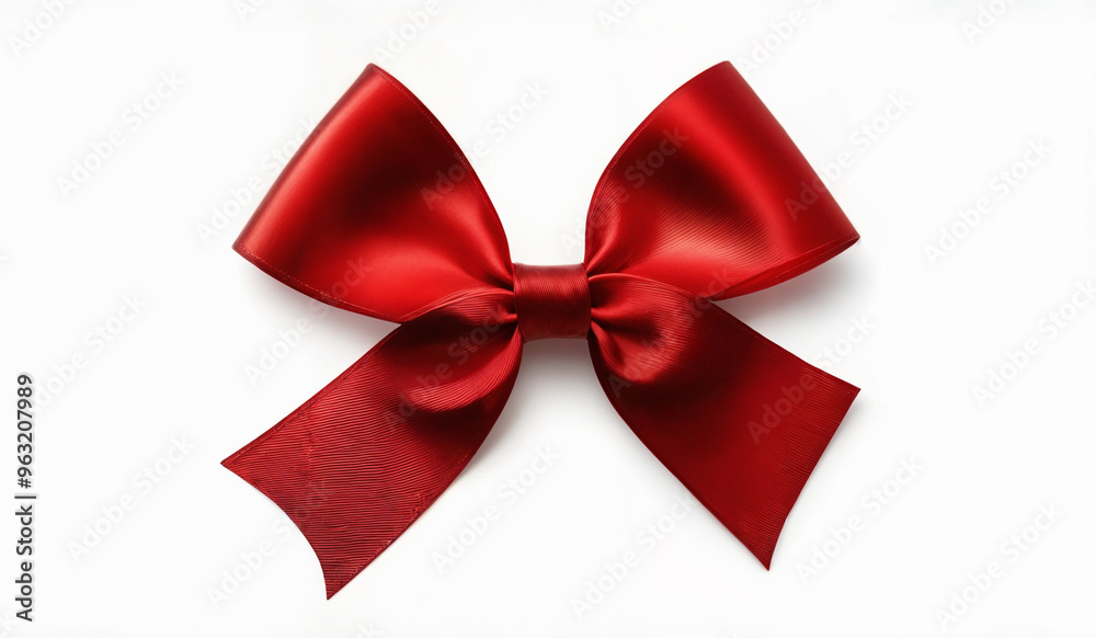 A red Christmas ribbon and bow isolated on a white background. A red Christmas ribbon and bow isolated on a white background.