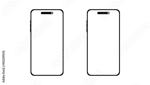 Apple iPhone 15 Pro or Pro Max. Mockup screen front view iphone with white screen.