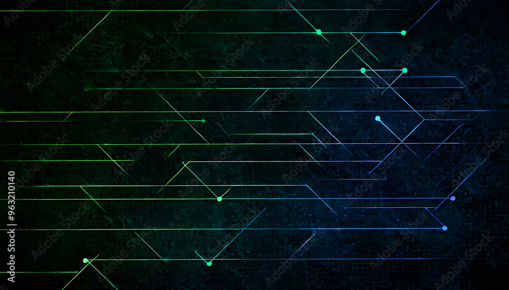 Abstract digital art with glowing green and blue lines on a dark background. Abstract digital art with glowing green and blue lines on a dark background.