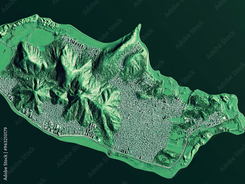 Technical aerial visual, 3D LiDAR GIS aerial map satellite scan model ...