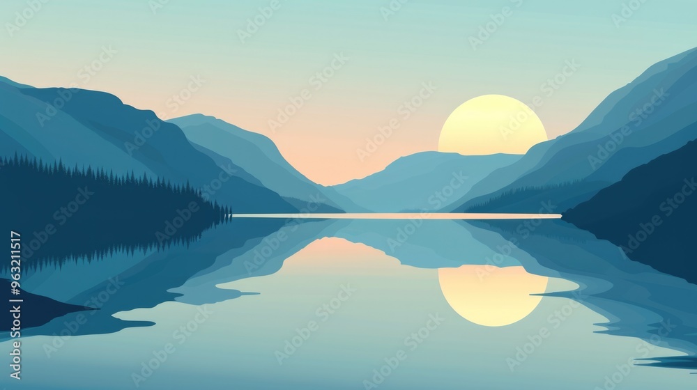 Fototapeta premium Minimalistic design of a mystical lake offering a serene and peaceful visual.