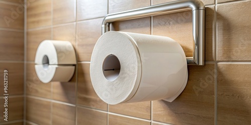 A close up of a round toilet paper box hung on the wall in a bathroom, holder, convenience, white, macro., interior, round, minimalistic, bathroom decor, hygiene, tissue, organization