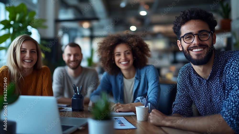 Successful business team connecting with their clients on a video call Happy business people having an online meeting in an office Networking and collaboration in a creative workplace : Generative AI