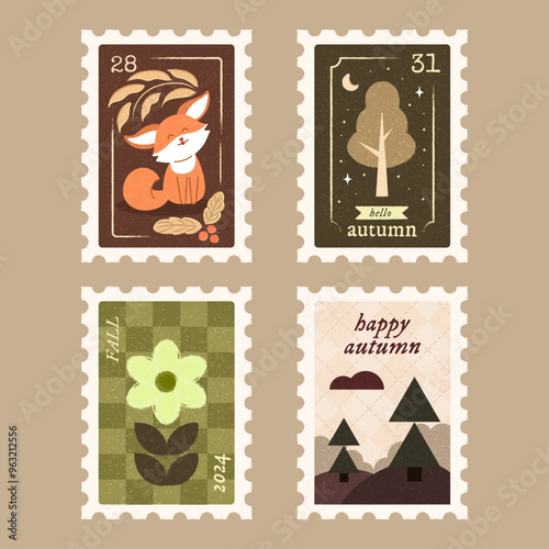 Wallpaper Mural Autumn Fall Vintage Stamps Torontodigital.ca