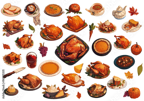 Thanksgiving delicious food pumpkin pie turkey