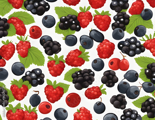 Seamless pattern of berriesdelicious ripe berries background. photo