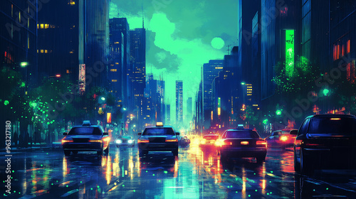 Radiance of Neon Streets in a Vibrant Cityscape