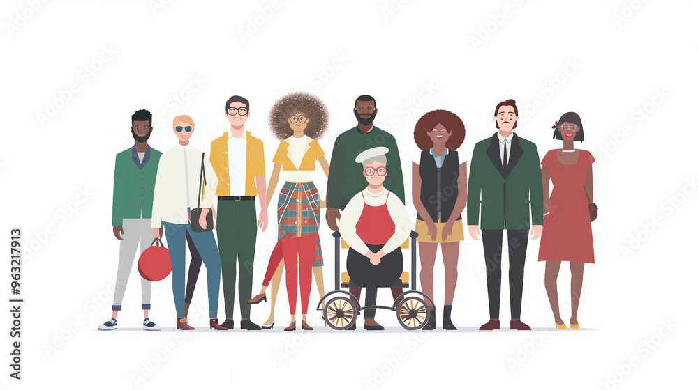 Inclusive Group of People in flat design on white background Inclusive Group of People in flat design on white background