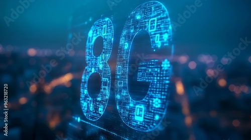 5G network digital hologram and internet of things on city background5G network wireless systems : Generative AI photo