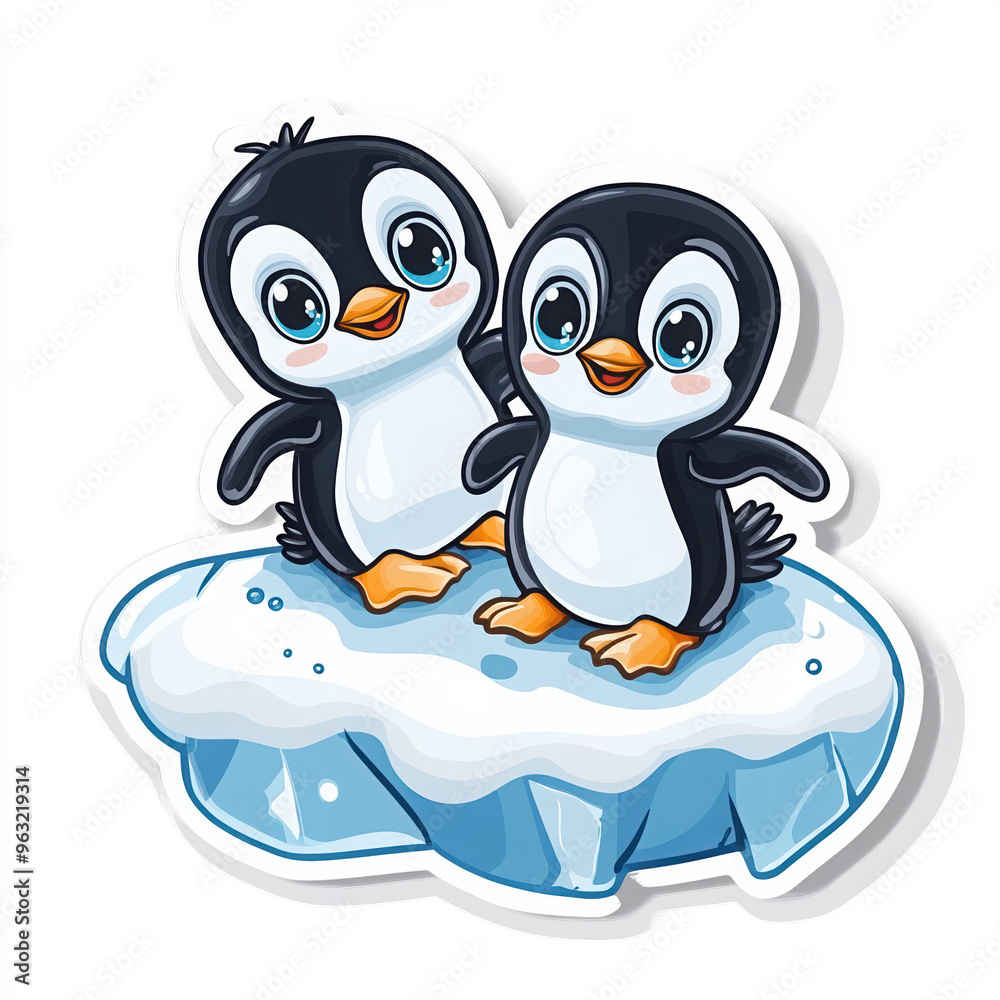 Fototapeta premium penguin cute animals cartoon wildlife arctic cold character design illustration baby penguin digital art plush funny friends playful pair happy adorable
